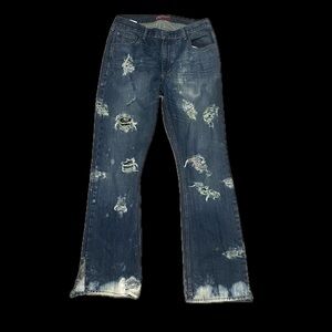 Reworked Distressed Denim Jeans - Vintage Grunge Look